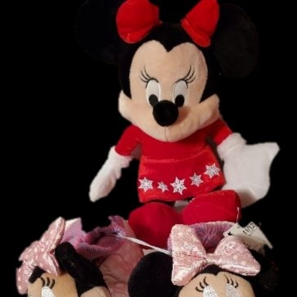 New Tagged Disney Minnie mouse slippers 11.5 and holiday plush lot new - Picture 2 of 3